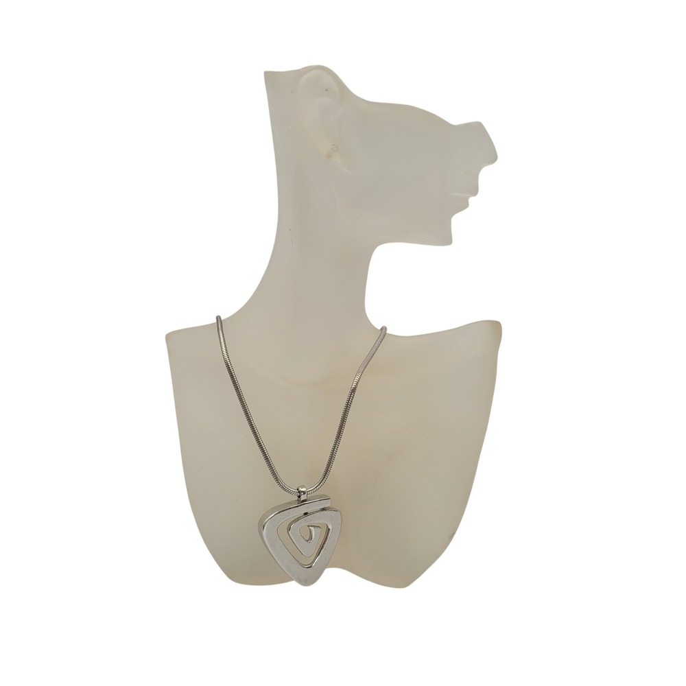 Vintage Givenchy 1976 Silver Tone Spiral Triangle Pendant Snake Chain Necklace